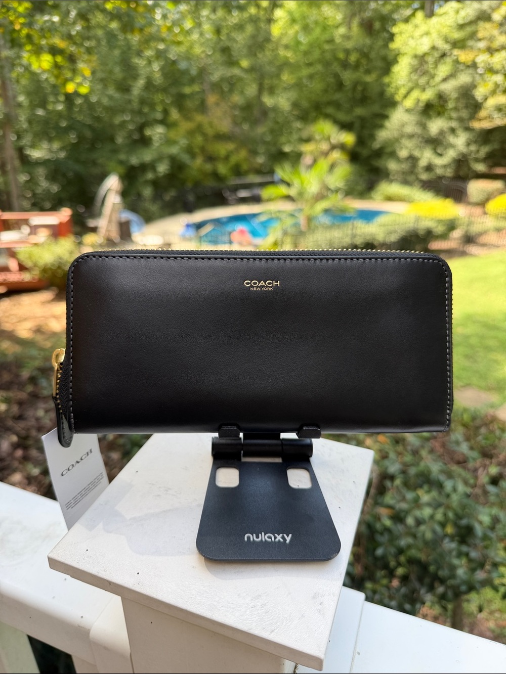 Coach Black Leather Zip-Around Wallet with Gold Logo NWT